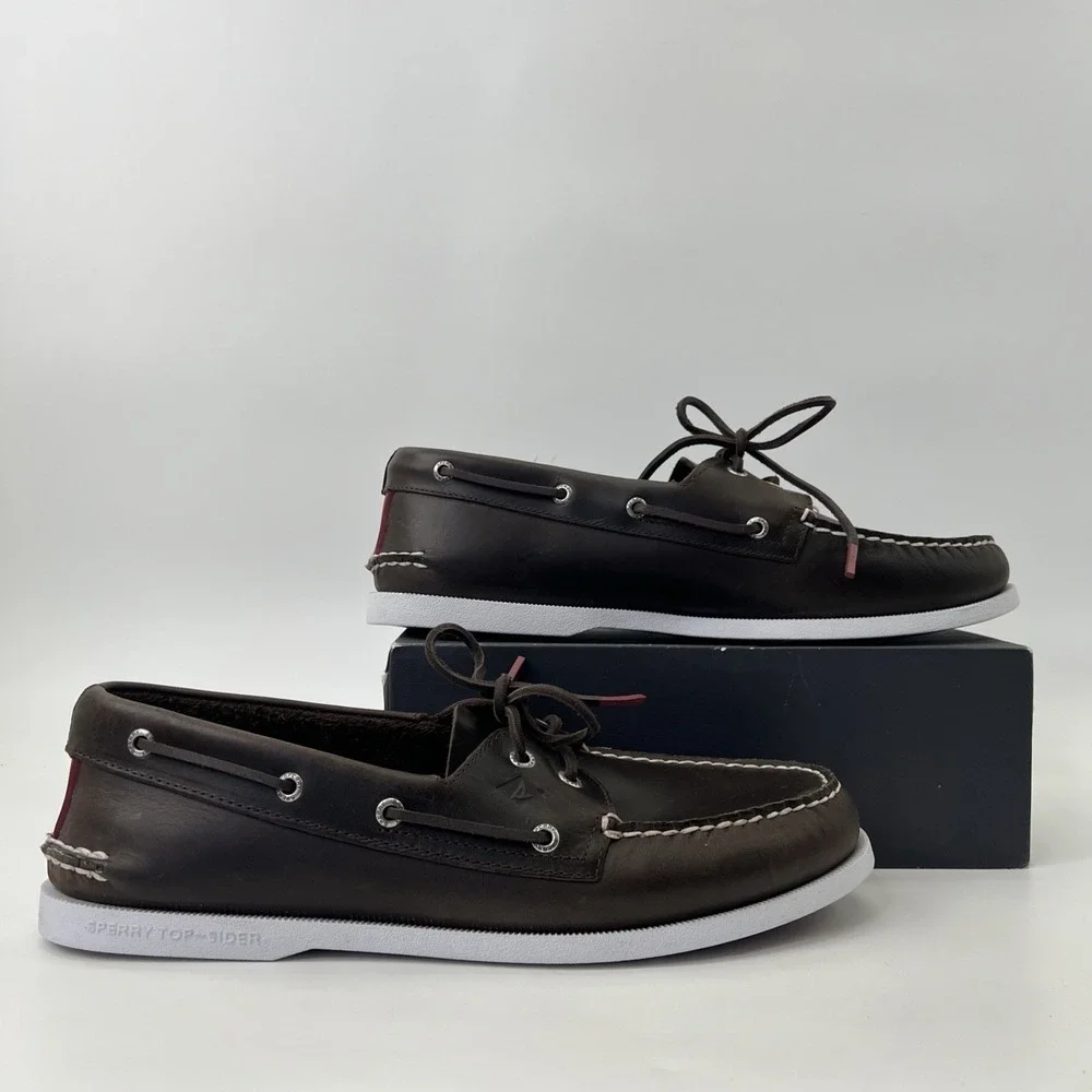 Sperry Top Sider Loafers Mens 13W Brown Leather Ties Boat Shoe 2 Eye